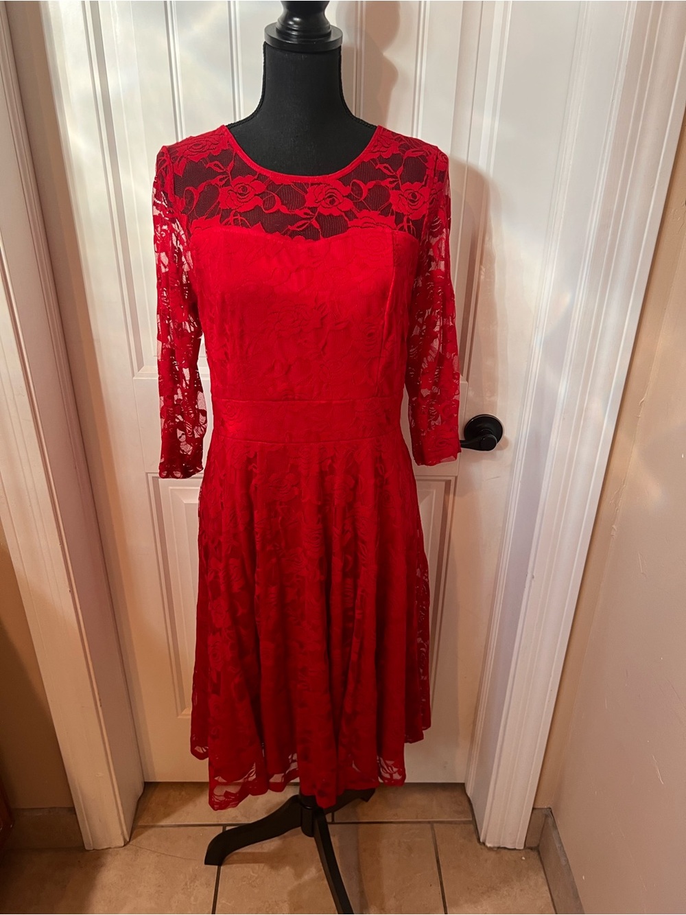 Red Lace Fit-and-Flare Women's Dress